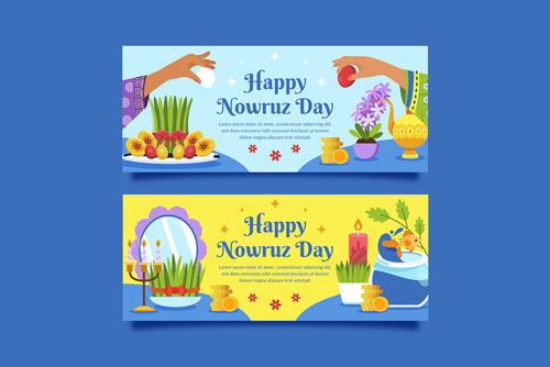 وکتور لایه باز EPS و Ai سفره هفت سین شامل تخم مرغ رنگی و سیب و سبزه و سیر و سکه و سنبل و ماهی مناسب بنر وبسایت ویژه عید نوروز 